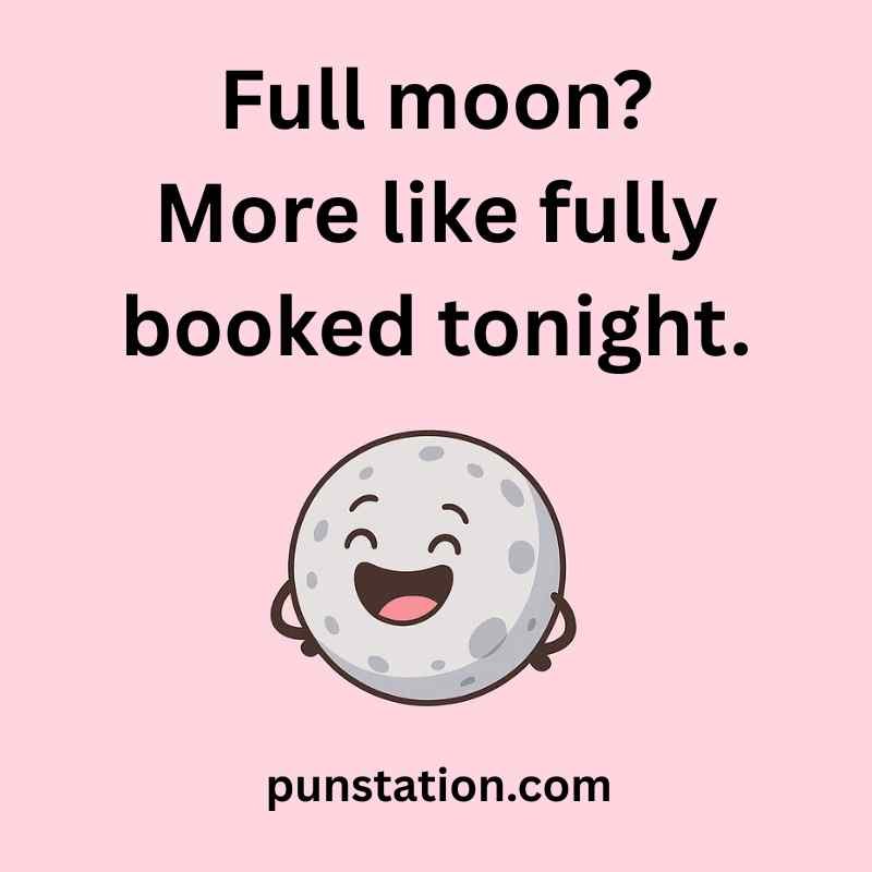A cartoon of moon is laughing with short pun
