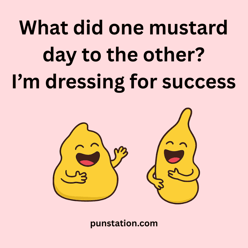A cartoons of mustard is laughing under funny pun