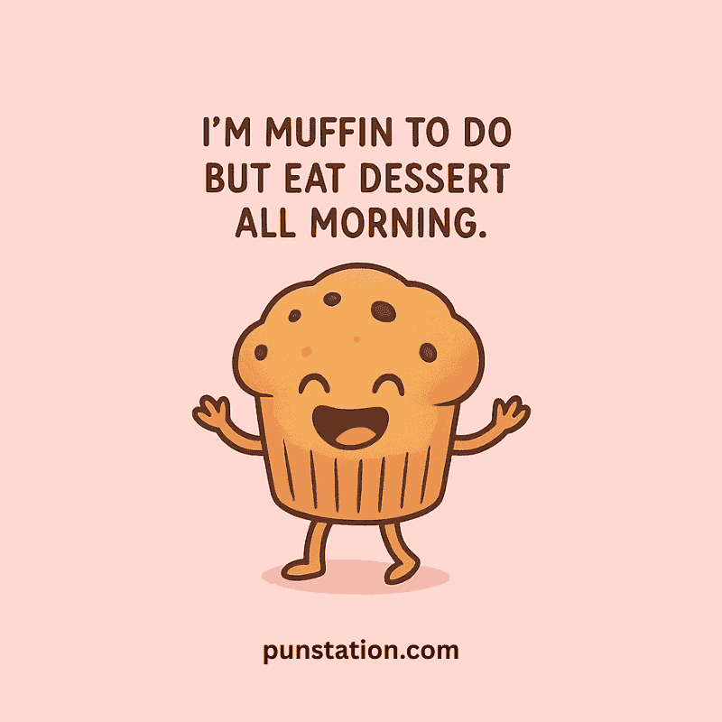 Funny pastry cartoon is laughing with funny pun