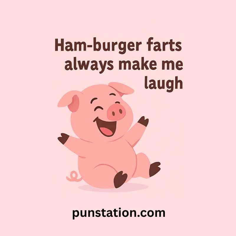 Pig cartoon laugh out lout with funny pun text
