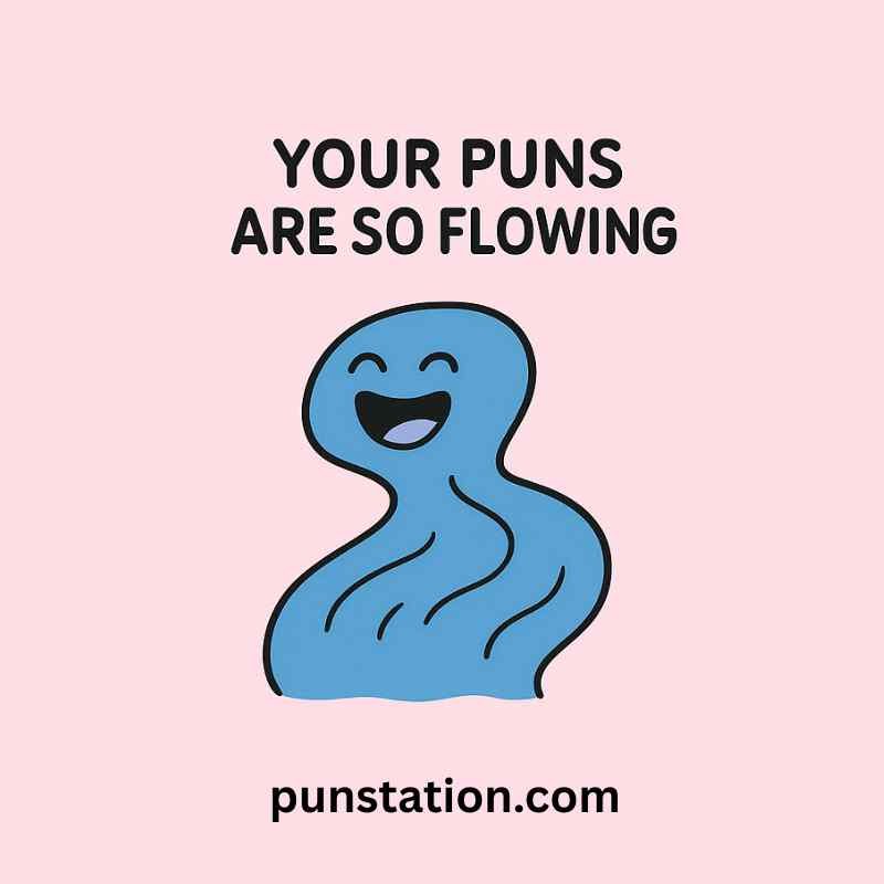 A cartoon of river is laughing with short pun