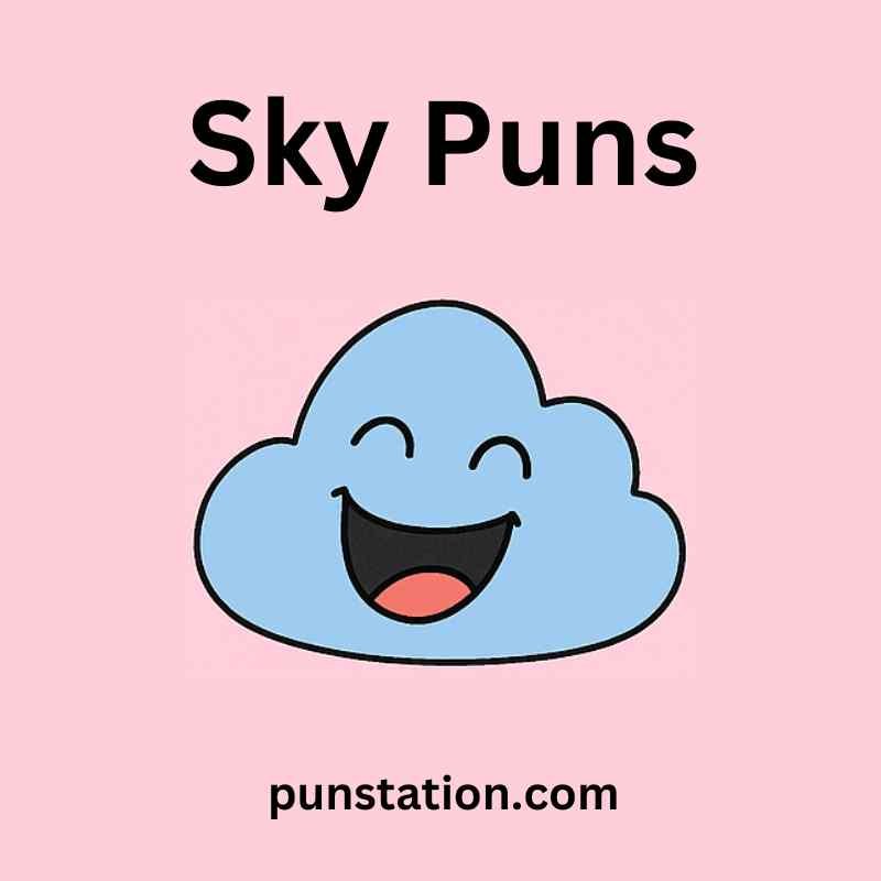A cartoon of sky is laughing under text sky puns