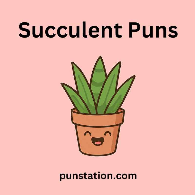 Succulent cartoon is laughing under text Succulent puns