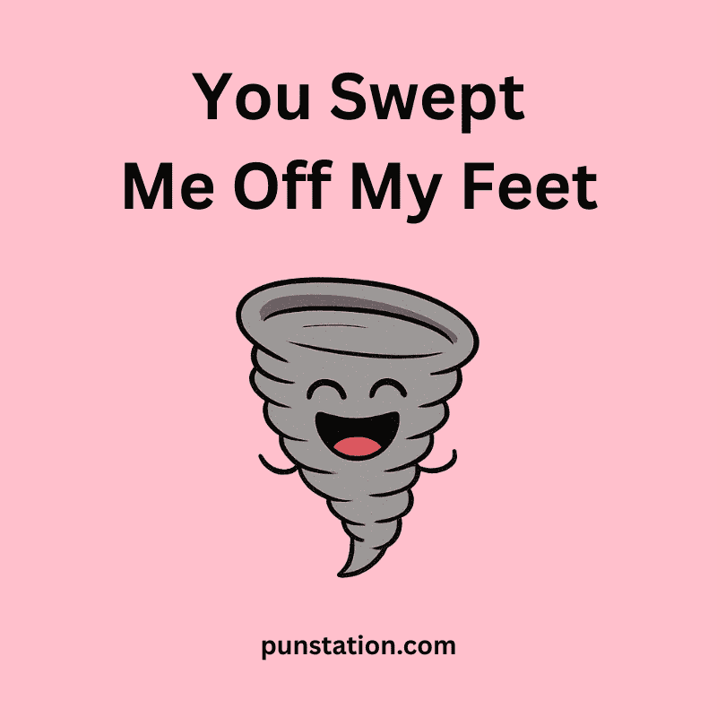 Tornado cartoon is laughing with funny pun