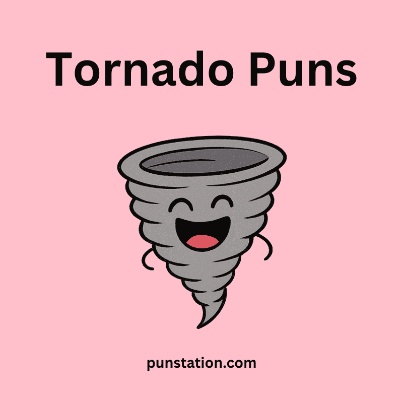 a cartoon of tornado is laughing under text tornado puns