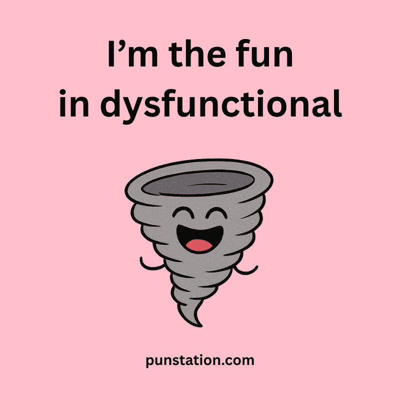 tornado cartoon is laughing with short puns