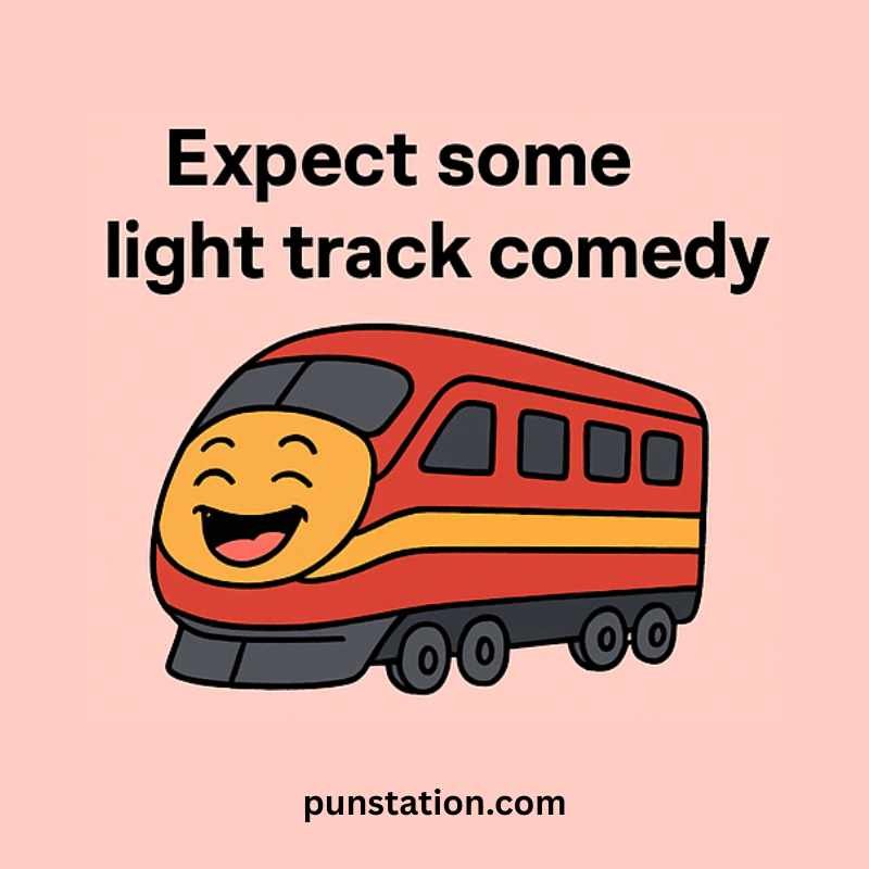 Moderen train cartoon laughing with one liner pun