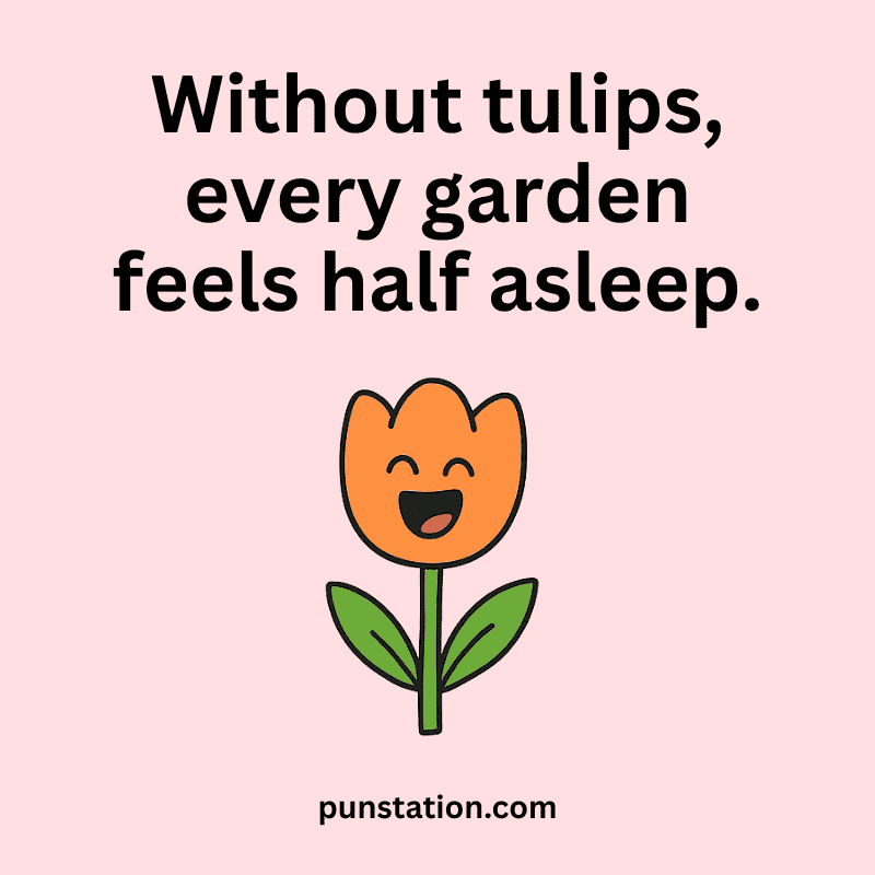Orange tulip flower cartoon is laughing with funny pun