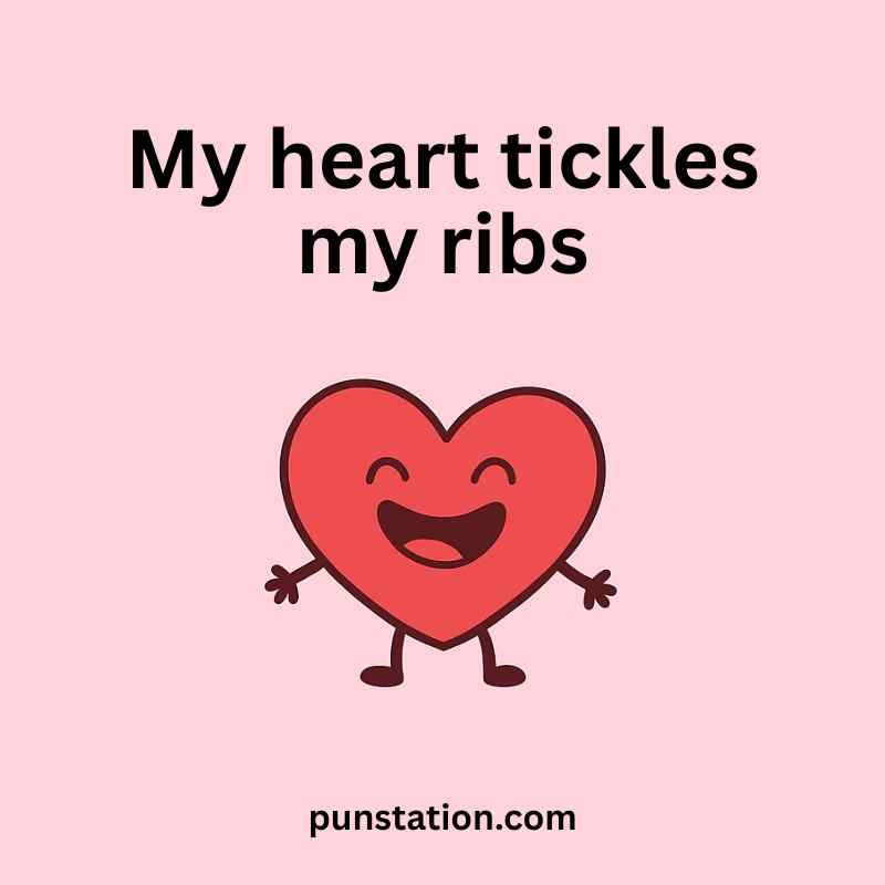 Heart cartoon is laughing with short puns