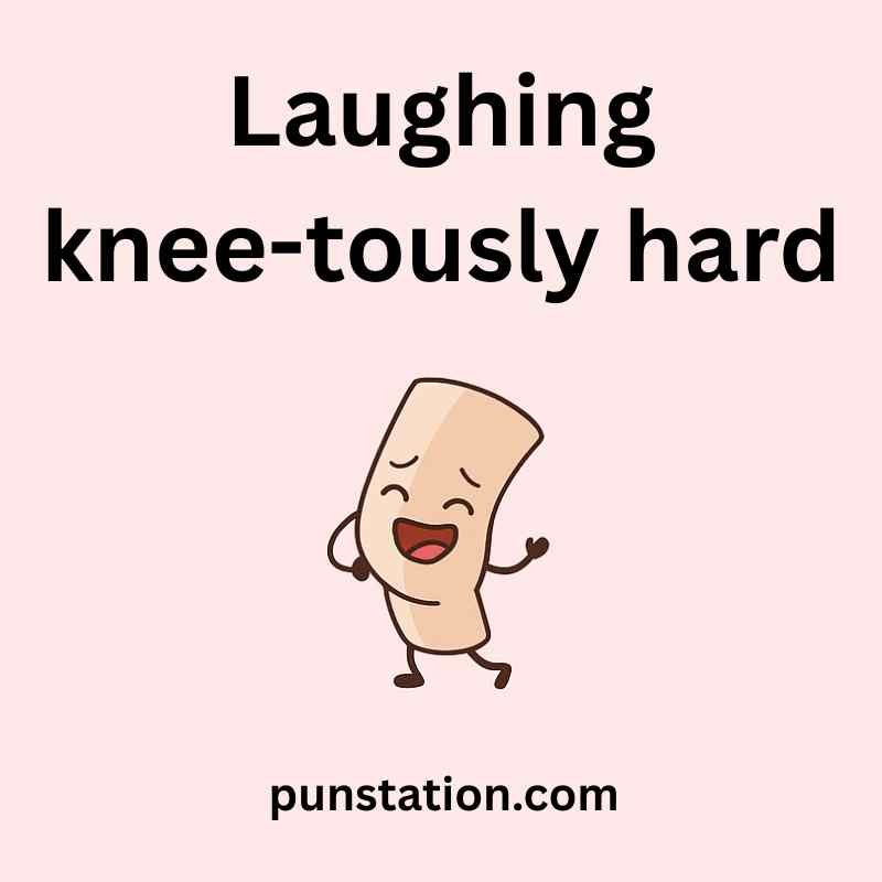 funny knee cartoon is standing and laughing with pun