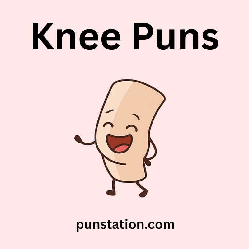 Funny knee cartoon is laughing under text knee puns