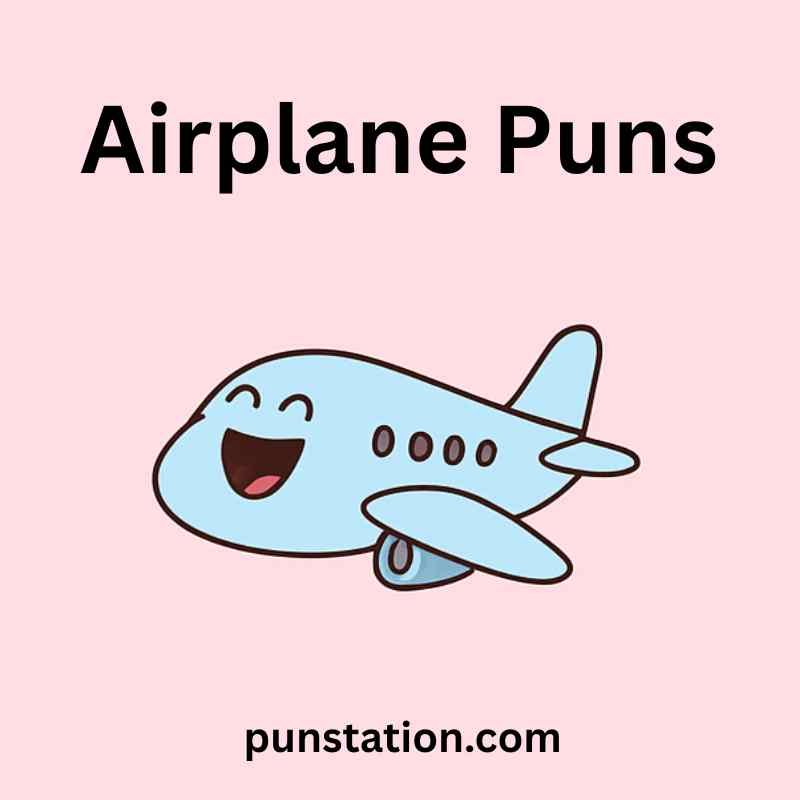Airplane cartoon is laughing under text airplane puns