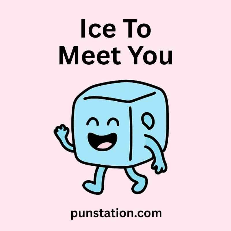 A cartoon of ice cube is walking and laughing under short pun