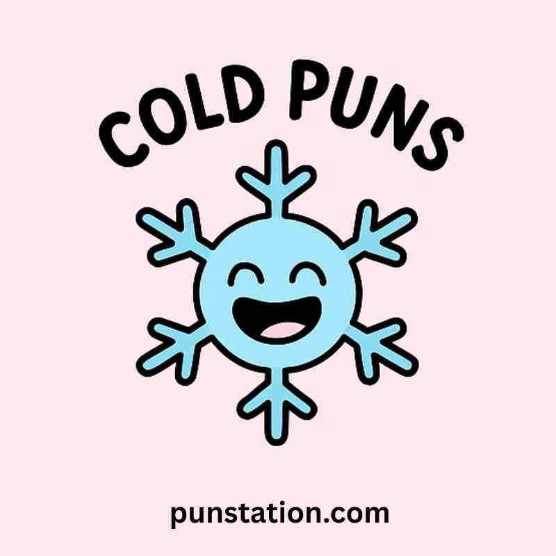 A cartoon of cold sign is laughing under text cold puns