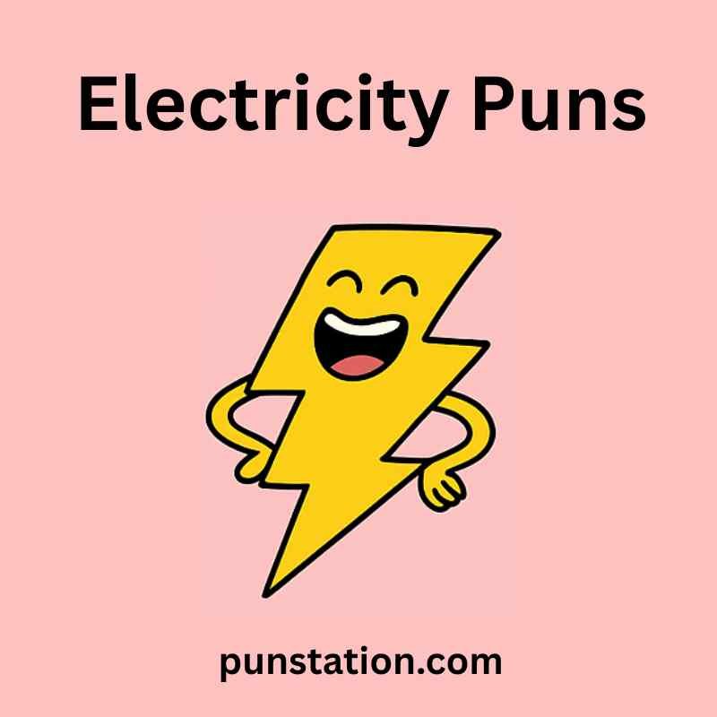 A Cartoon of current is laughing under text electricity puns