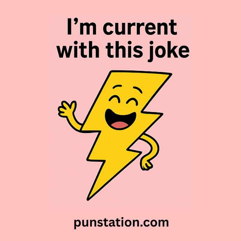 Funny current cartoon is laughing with short pun text