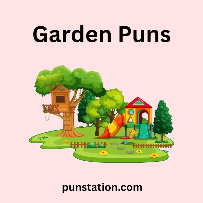 Garden graphic on light pink background under text garden punspuns