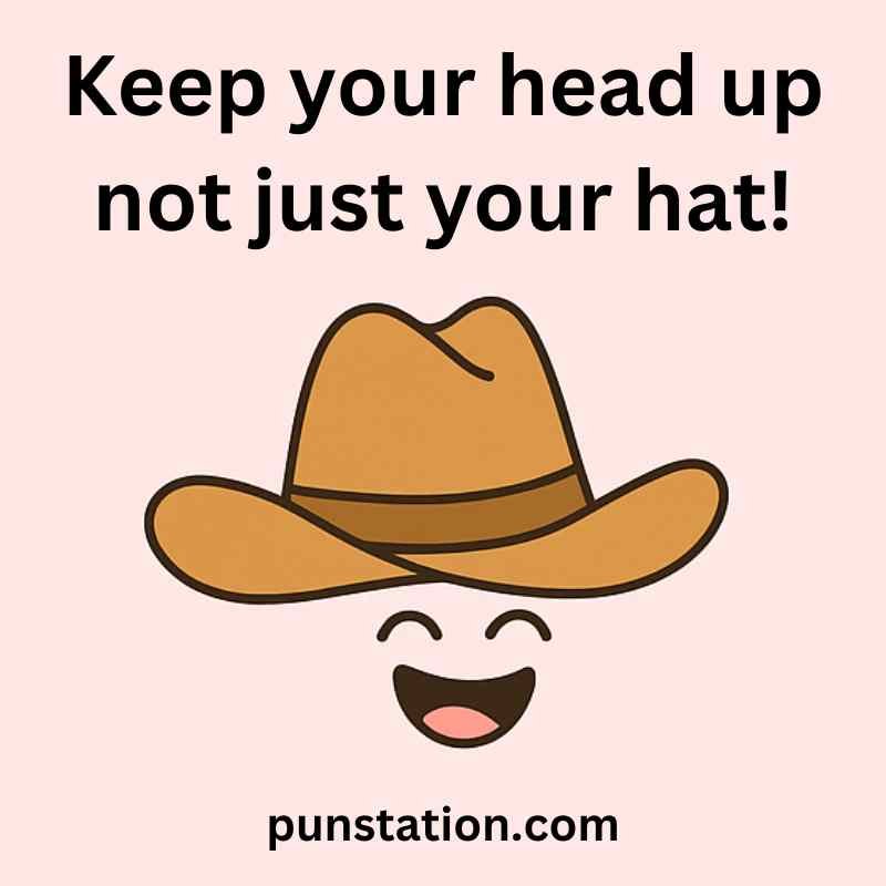 Cowboy hat cartoon is laughing under one liner pun