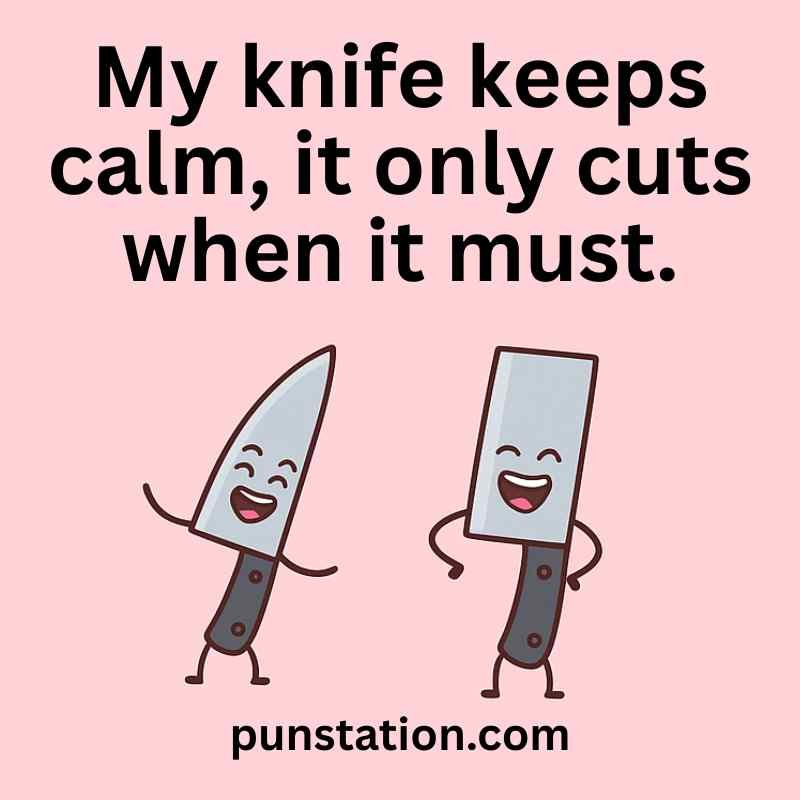 funny knife cartoons is dancing and laughing with one liner pun