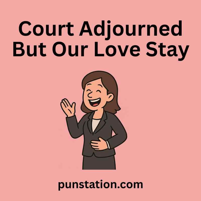 Female lawyer cartoon is laughing with funny pun