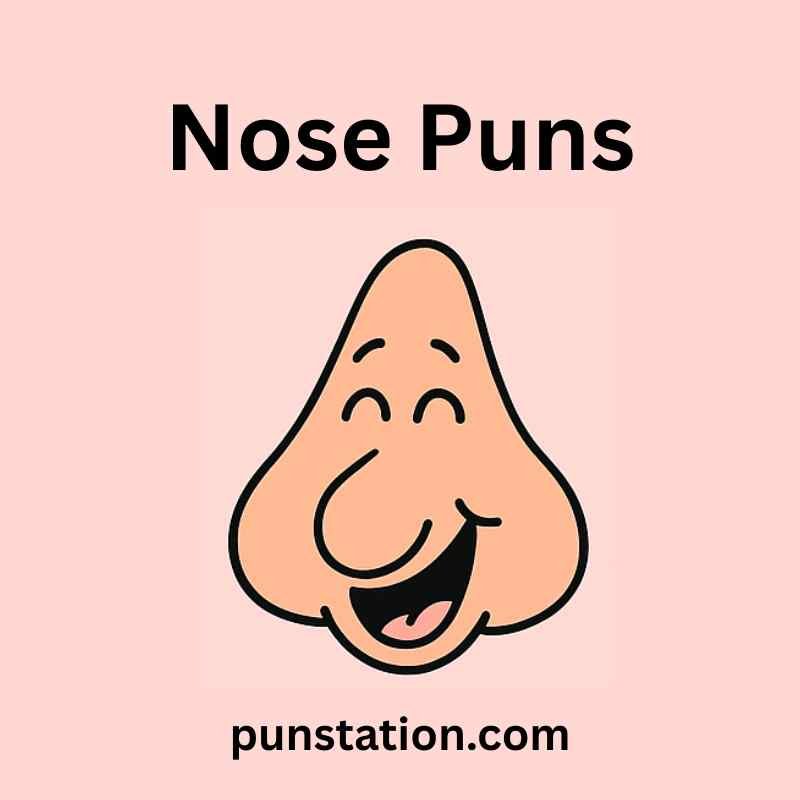 A cartoon of nose is laughing under text nose puns