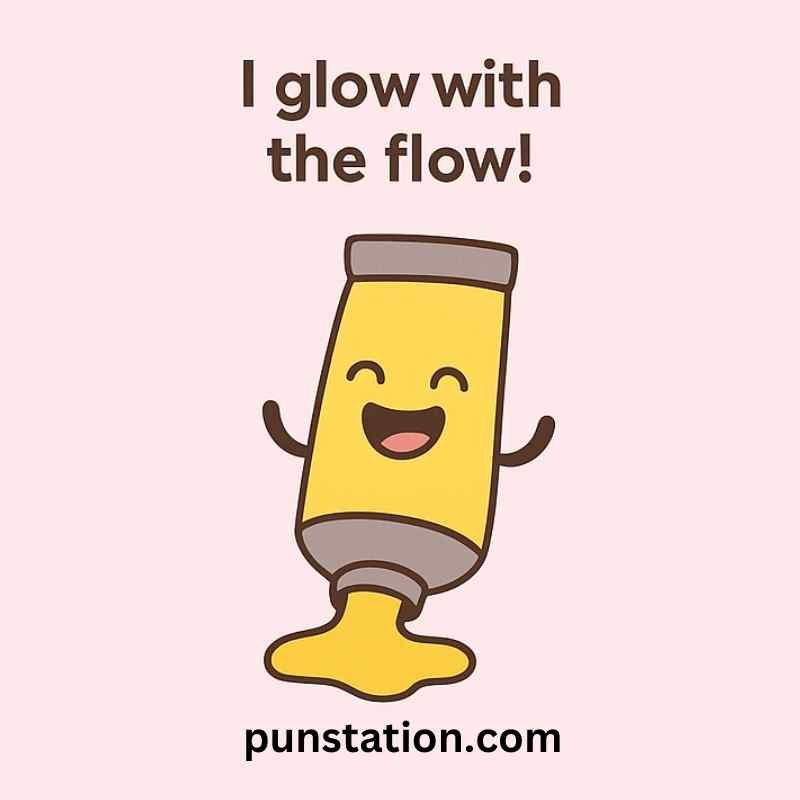 Funny yellow paint cartoon is laughing with short pun