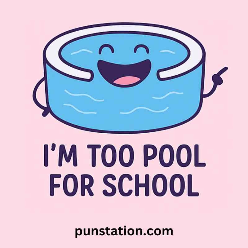 Pool cartoon is laughing with short pun text