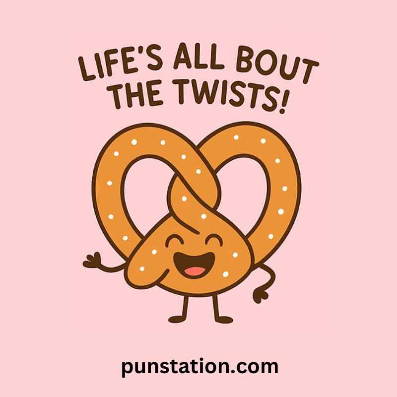 Pretzel cartoon is laughing with funny pun