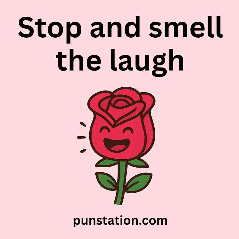 A cartoon of red rose is laughing with one liner pun