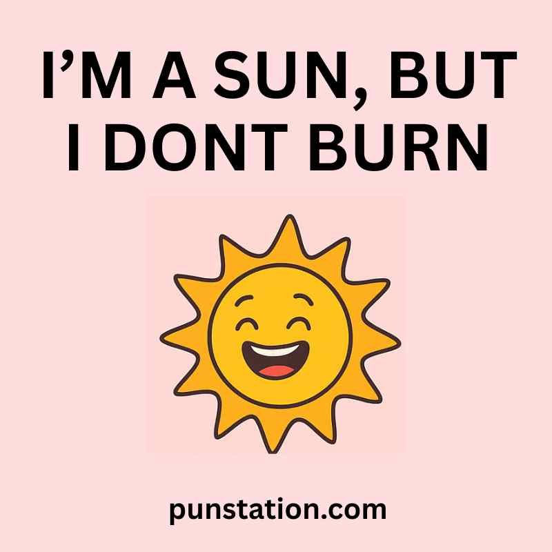 funny sun cartoon is laughing with short pun