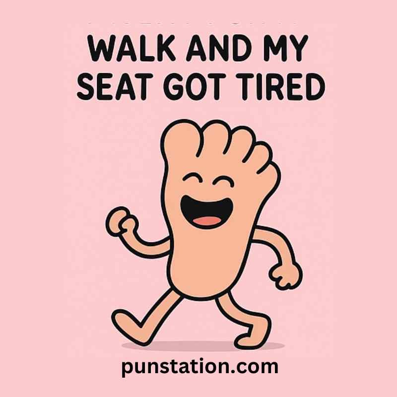 Funny feet cartoon is walking and laughing with walking puns