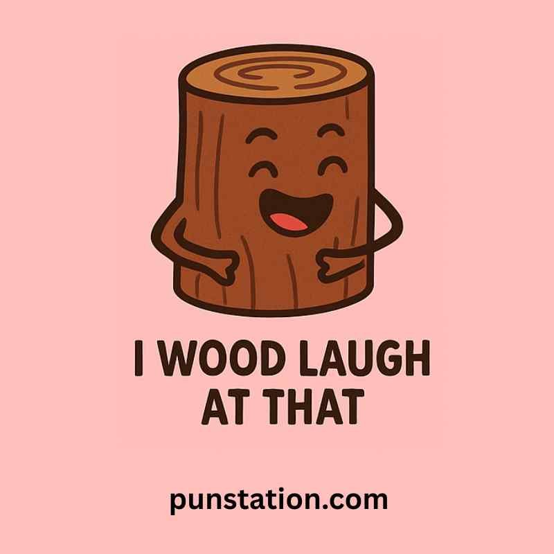 Wood cartoon is laughing with funny pun