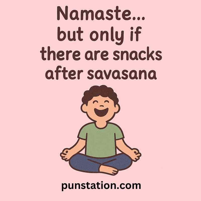 Funny man cartoon is doing yoga under one liner pun