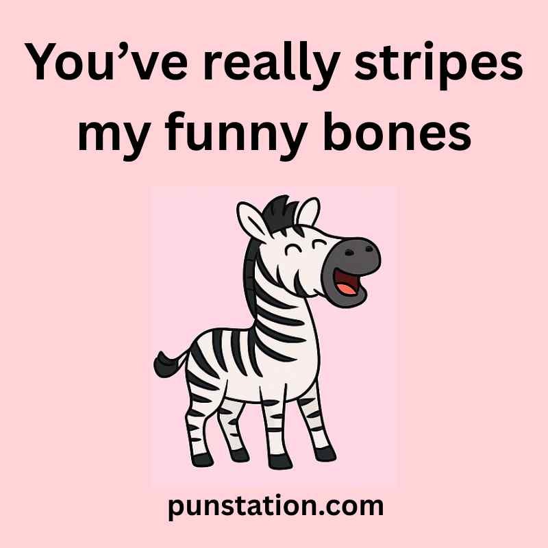 Zebra cartoon is laughing under funny puns