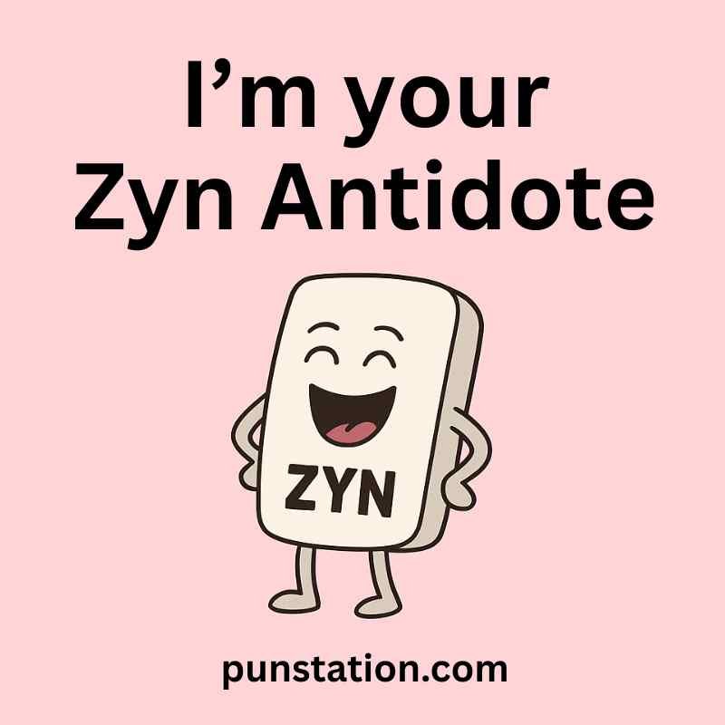 Funny zyn cartoon is standing and laughing with pun text