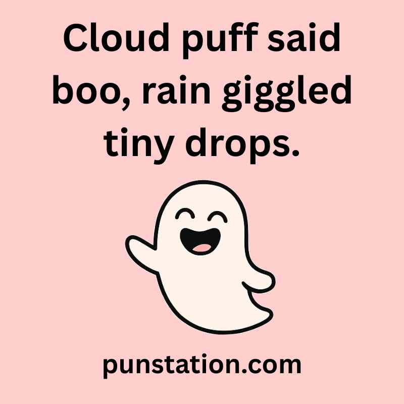 A boo cartoon is laughing with funny pun text