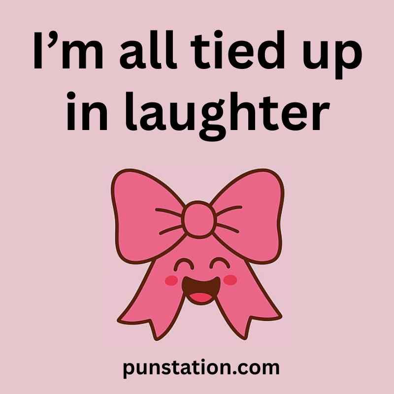 A cartoon of bow is laughing under one liner pun
