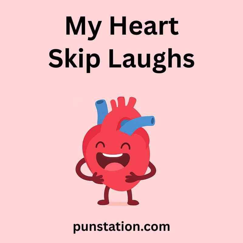 a cartoon of heart is standing and laughing in light pink background with shor pun tex