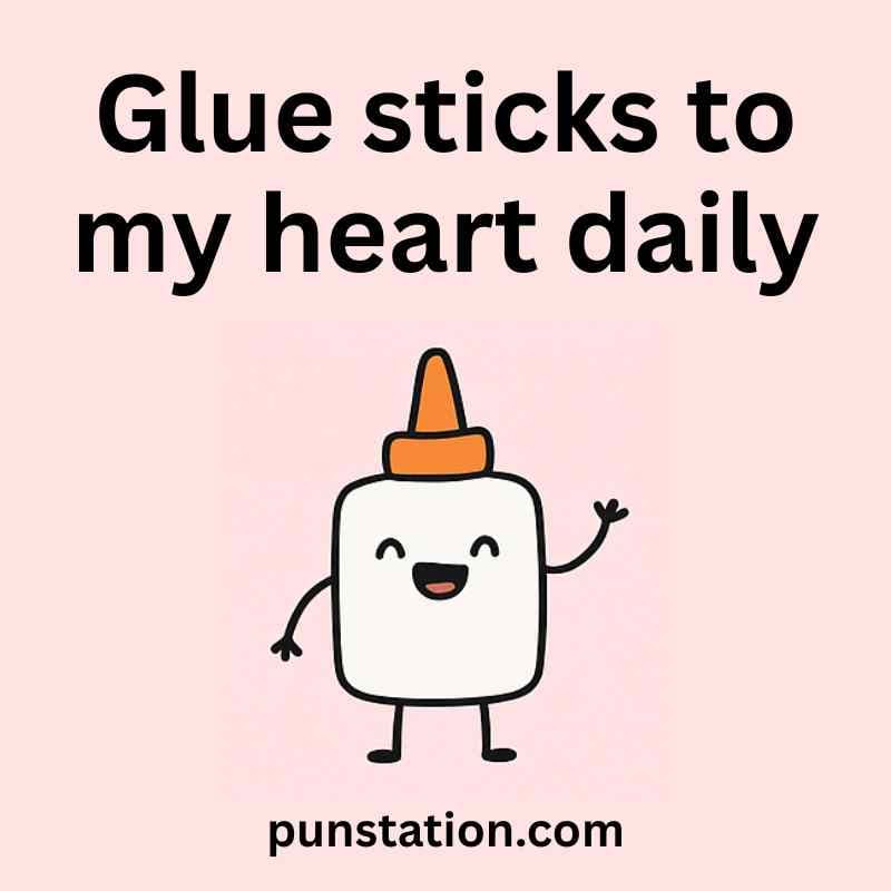 Cartoon of glue stick is laughing with funny and short craft pun