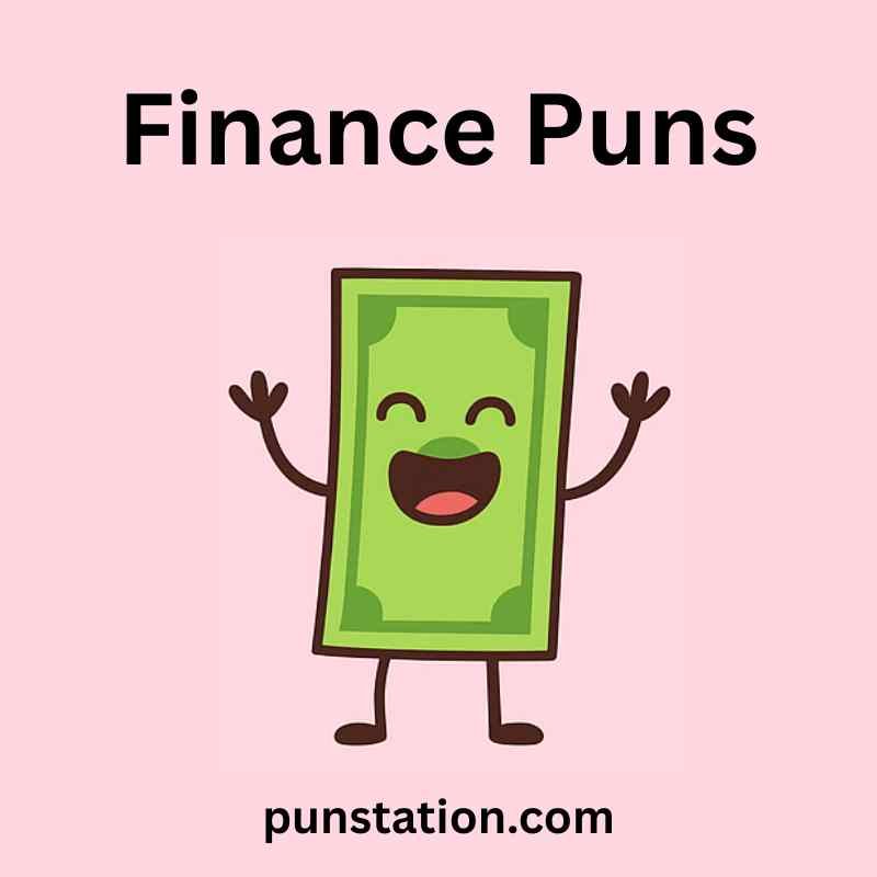 A cartoon of currency note is standing and laughing under text finance puns