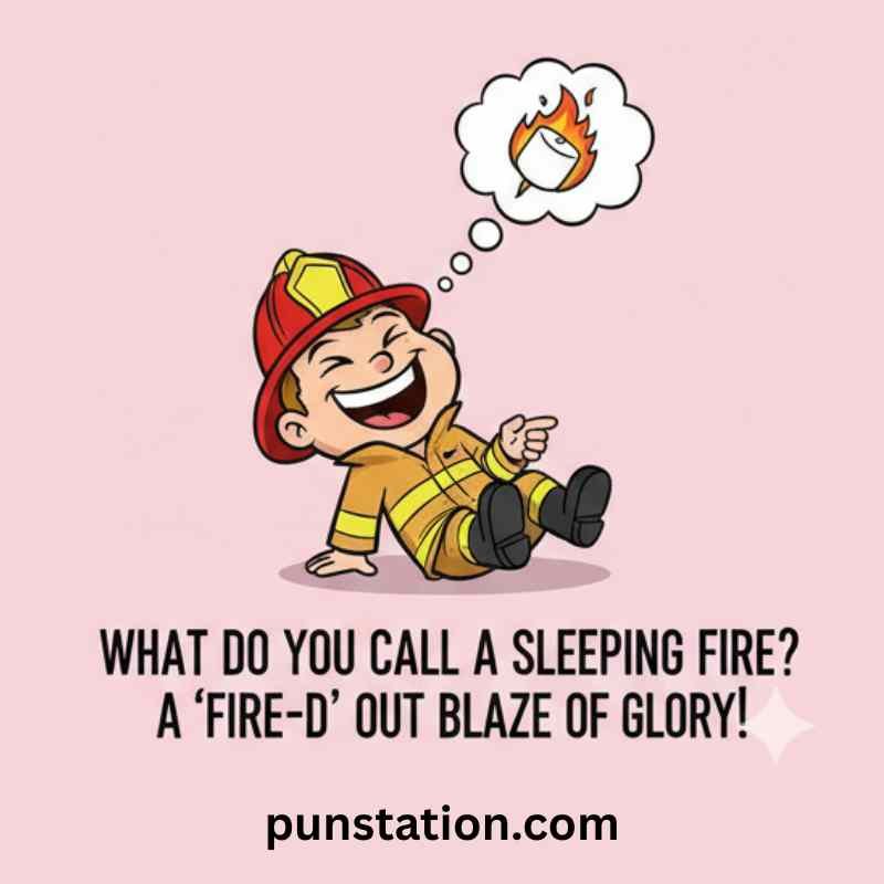 Firefighter cartoon is laugh out loud with one liner funny pun text