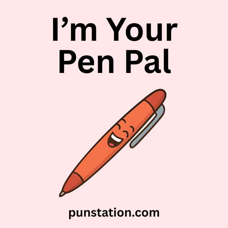 A cartoon of orange colour pen is laughing with funniest pun