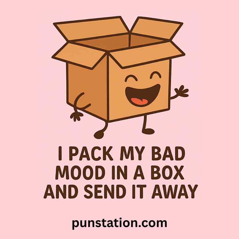 Funny box cartoon is laughing with short pun text