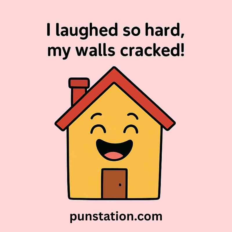 Yellow colour house cartoon is laughing with funny pun