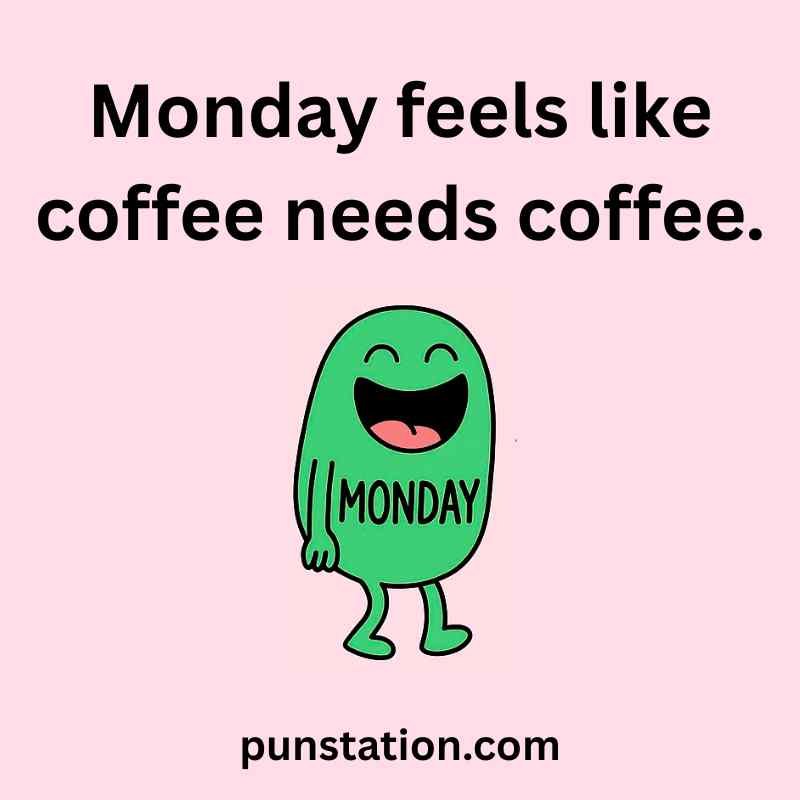 Random green cartoon is standing and laughing with funniest puns