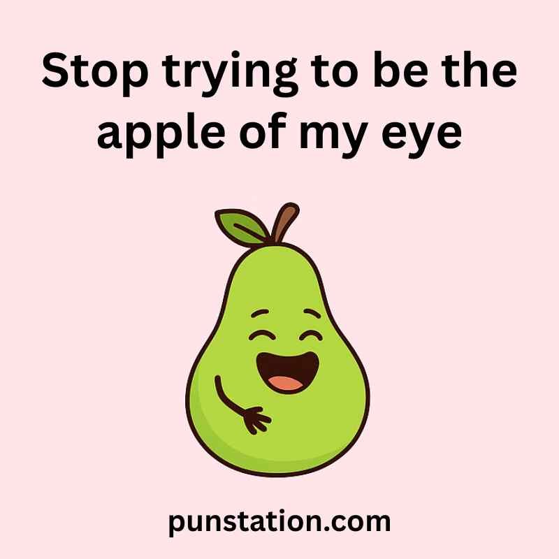 A cartoon of pear is laughing with one liner pun