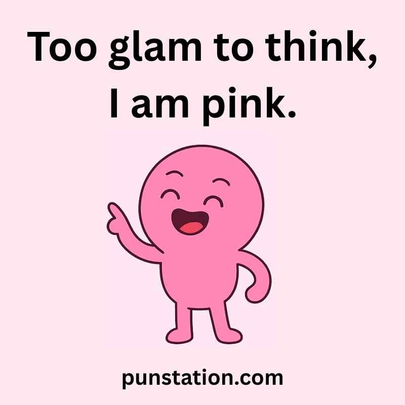 Random Pink Cartoon is Standing and Laughing With Funny Pun