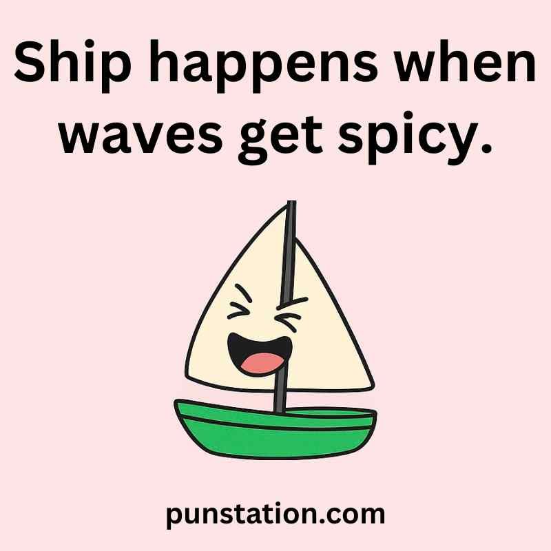 Green boat cartoon is laughing under one liner pun