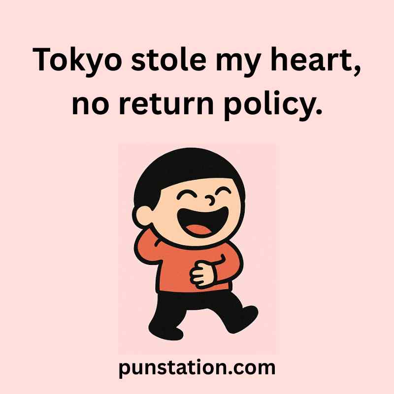 funny Japanese man is laughing with short japan pun text