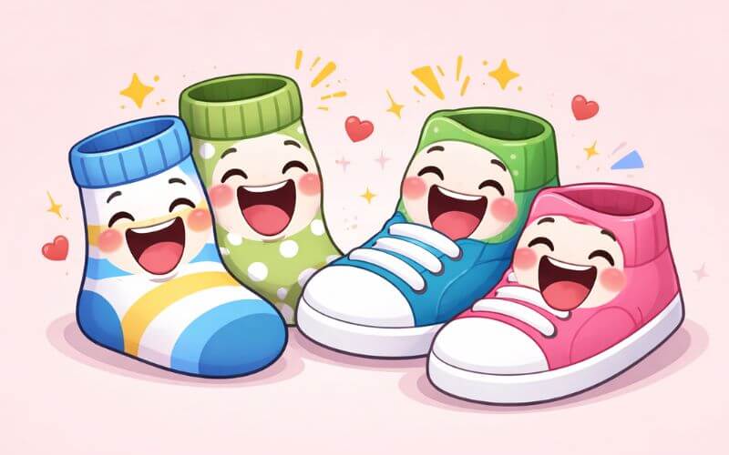 Funny socks and shoes laughing in light pink backgorund